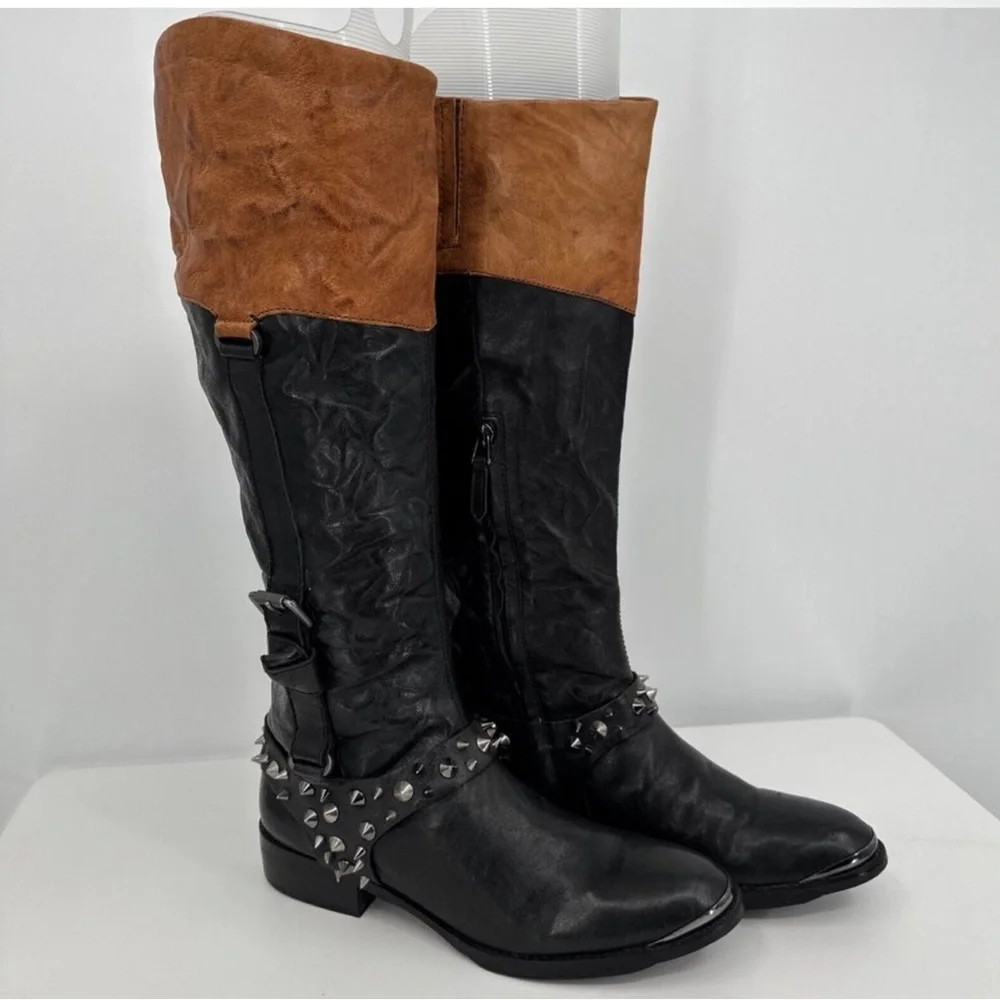 Sam Edelman Black and Brown Studded Knee-High Boots - Picture 1 of 11